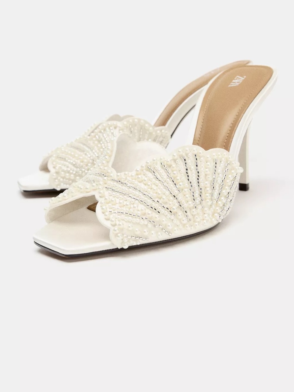 Zara Ivory Pearl-Embellished Heeled Mule